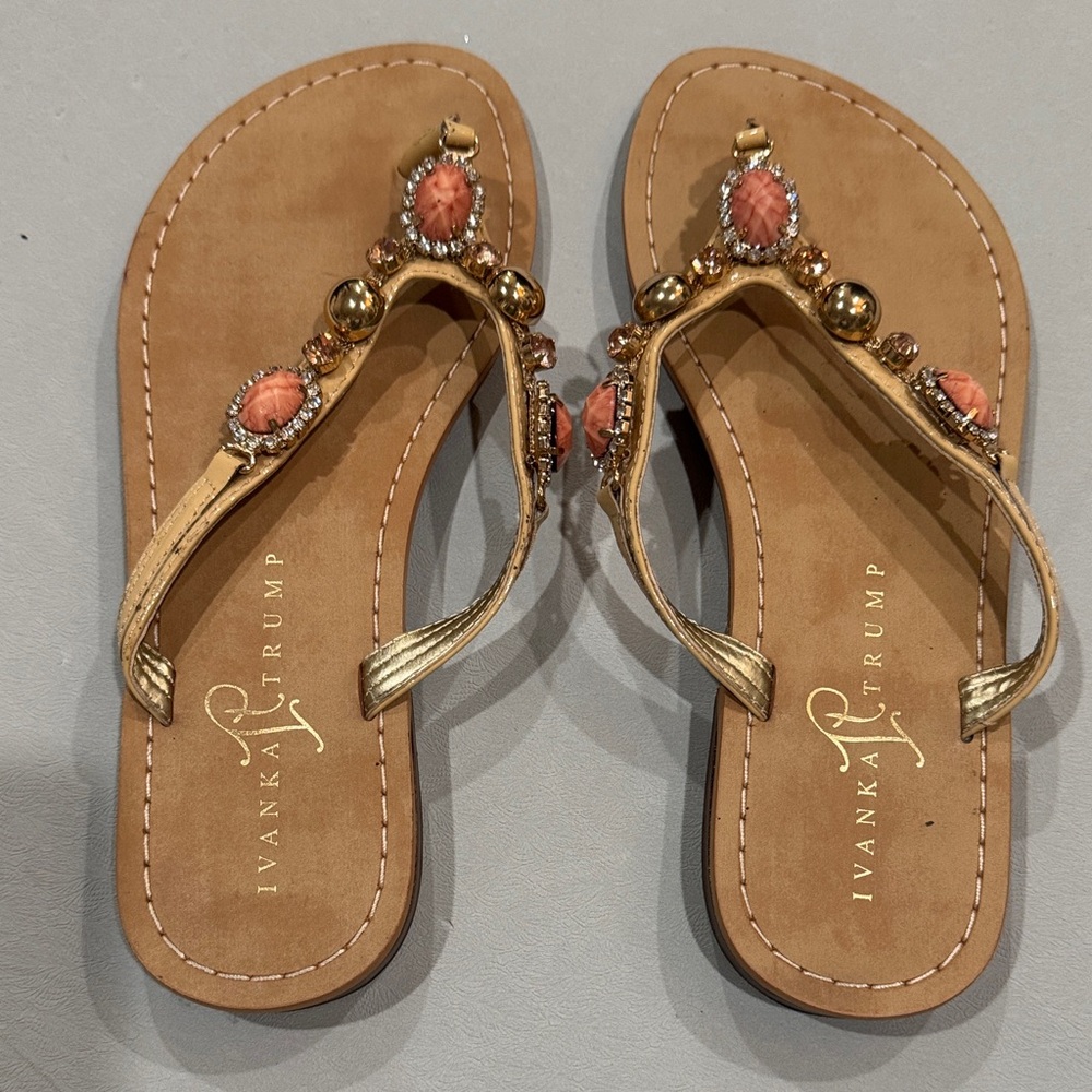 Gold and Coral Embellished Sandals - Picture 2 of 5